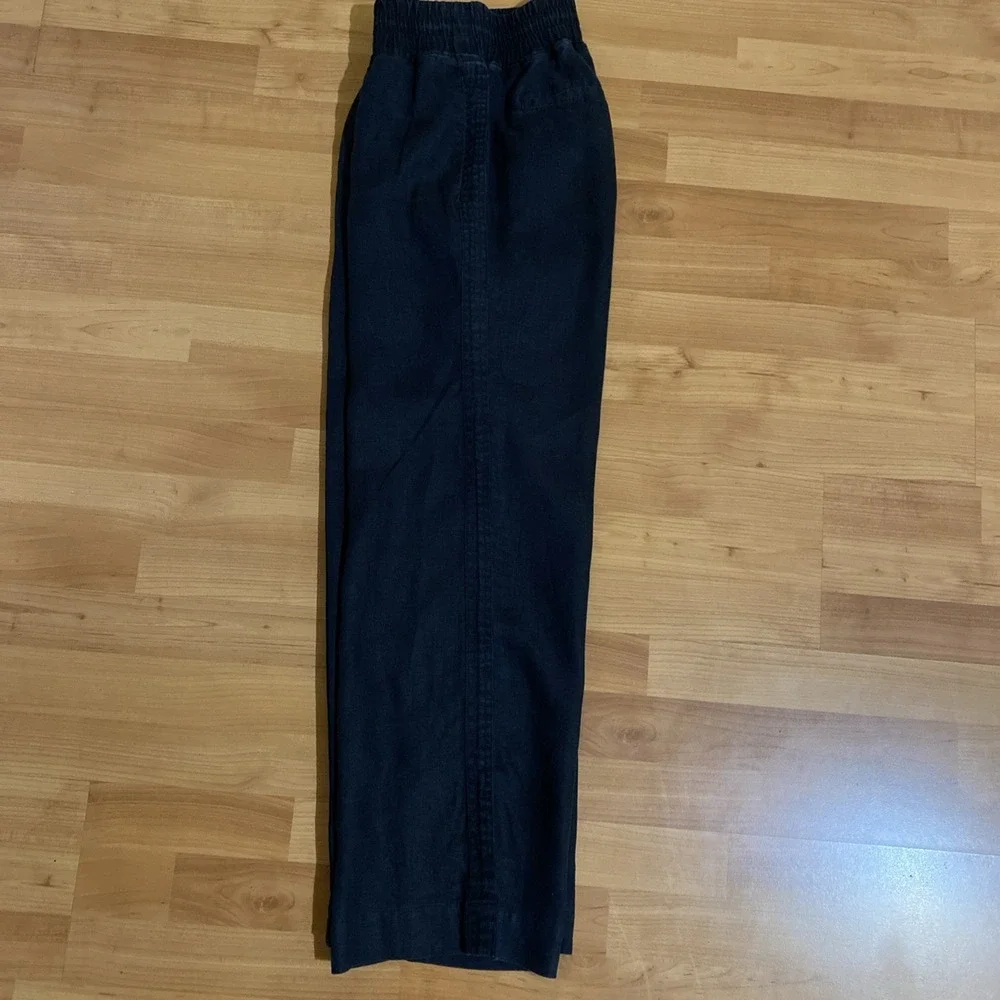 Quince Womens Black Linen Pull On Wide‎ Leg Crop Pant Travel Minimalist- Size S